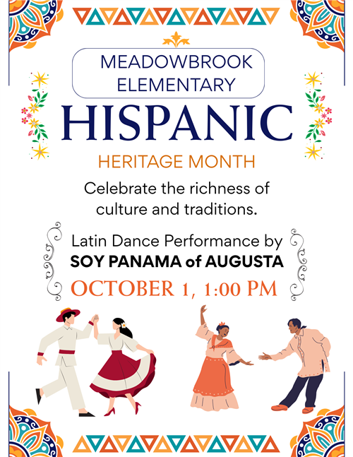 A flyer that advertising a performance for Hispanic Heritage Month on October 1, 2025 at 1:00 p.m.